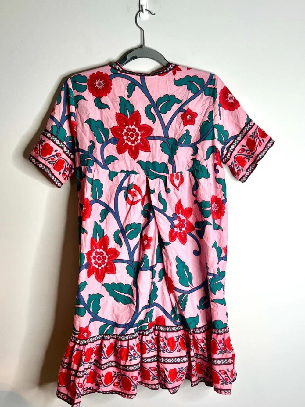 J. Crew Pink Red V-Neck Tunic Dress in Floral Block Print Beach Resortwear S